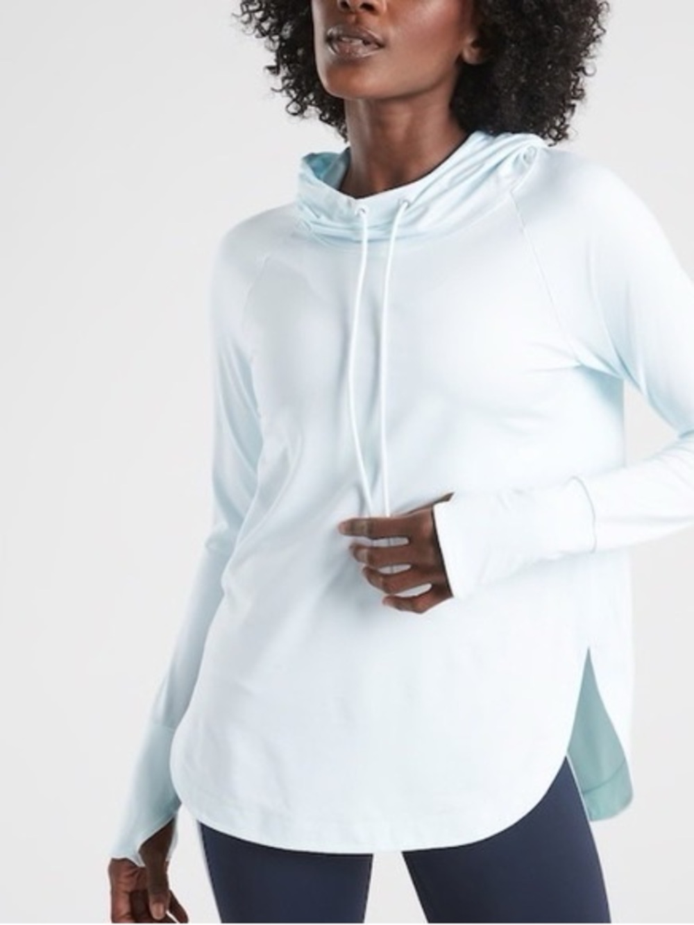 Athleta Uptempo Light Blue Hooded Long-Sleeve Pullover with Thumbholes
